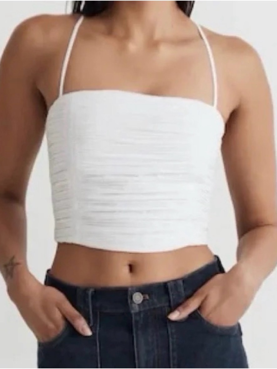 Madewell Pure White Ruched Gorgeous Cropped Tank Top